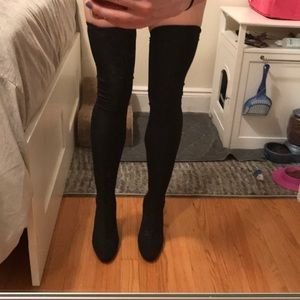 Thigh high sparkle heeled boots
